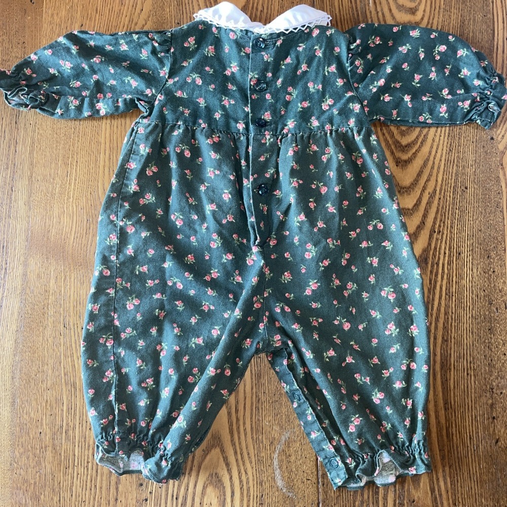 Adorable Girls Romper Play suit Olive Green Holland Dresses Collared 3-6 Mo - Picture 5 of 5